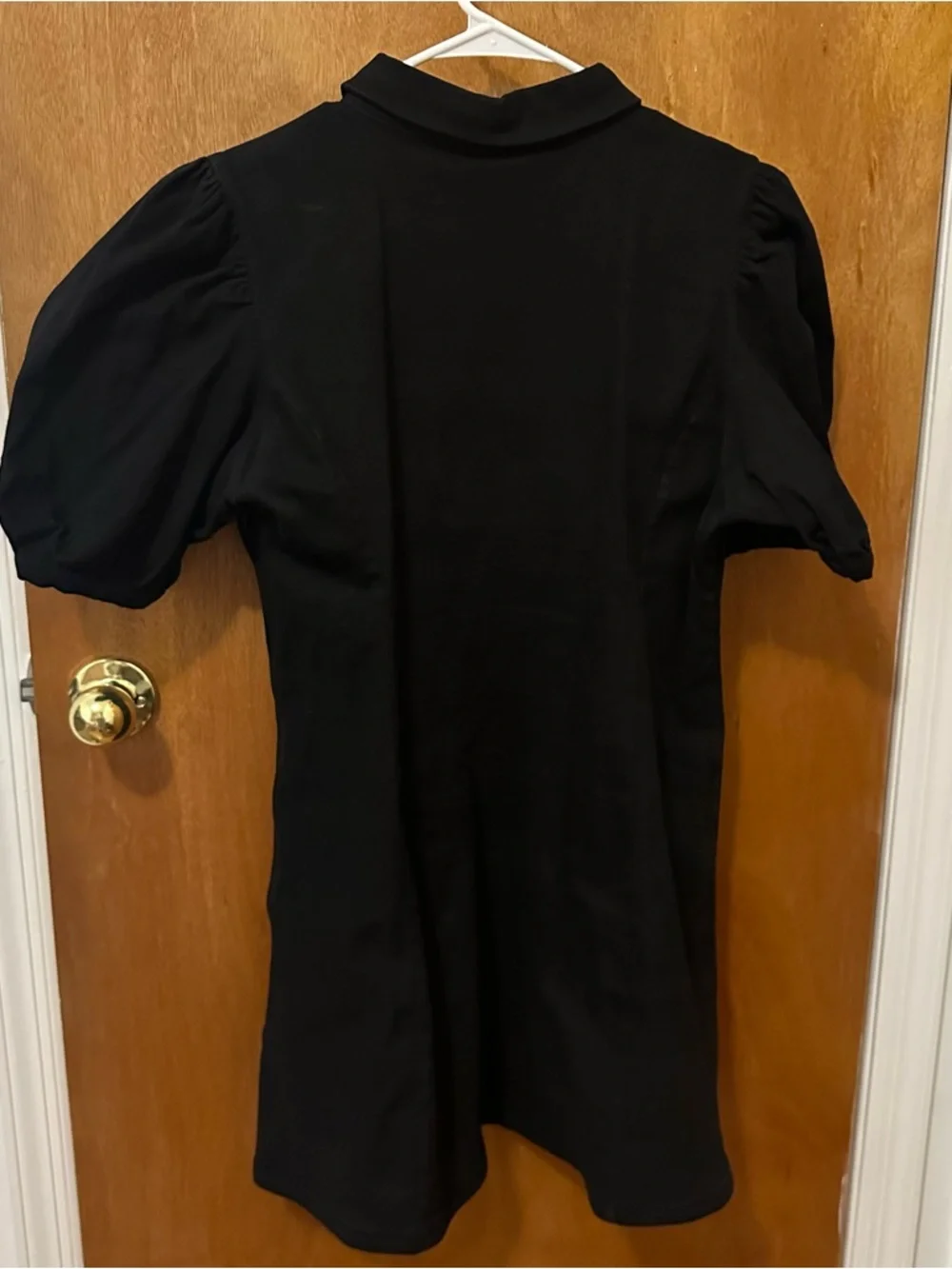 Black Mini Dress with Puff Sleeves - Picture 2 of 3